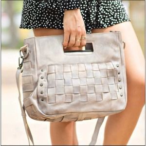 Bed Stu Orchid leather woven handbag- driftwood